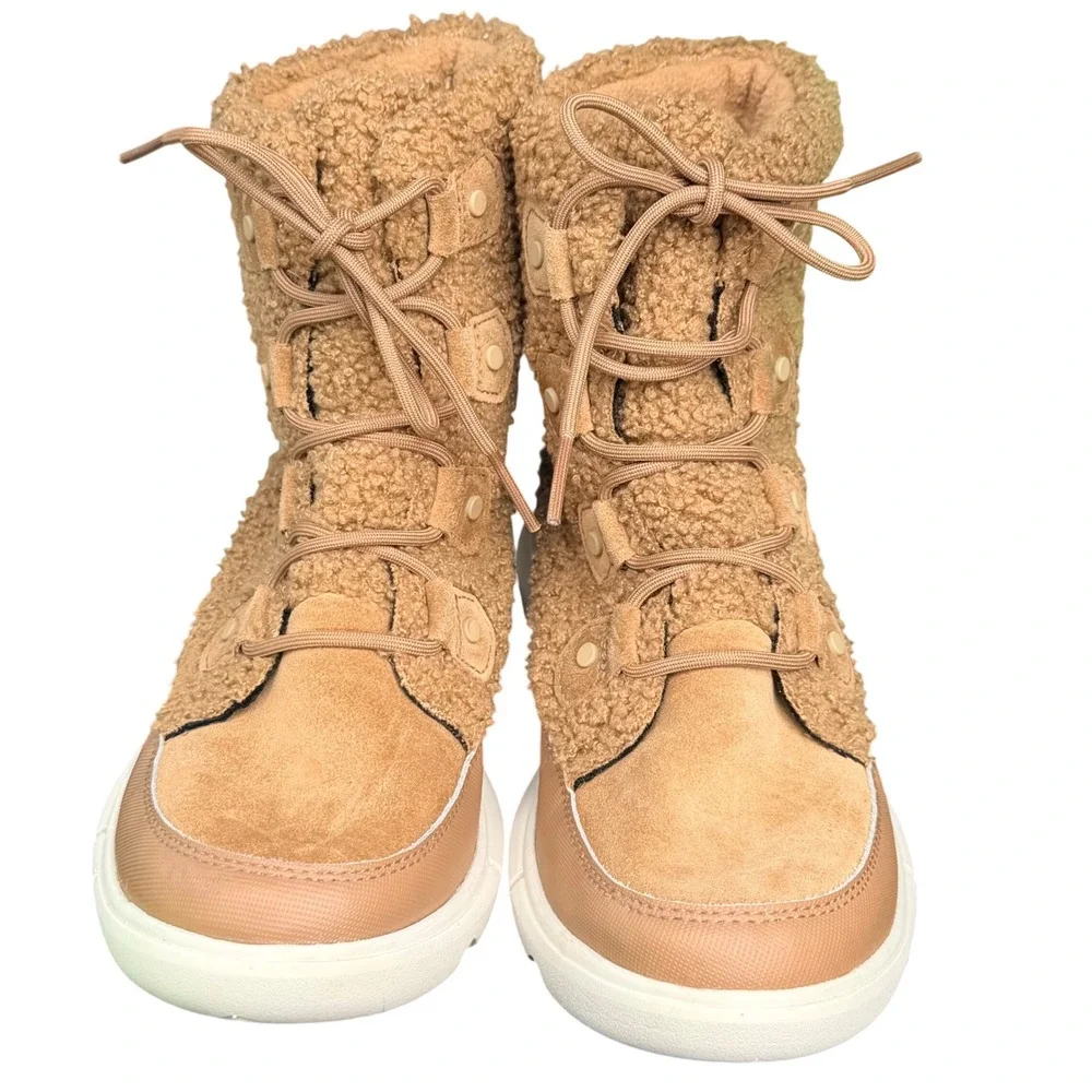 Sorel Explorer II Joan Faux Fur‎ Boots Fawn Sherpa Suede NL4455-257 Womens 8.5